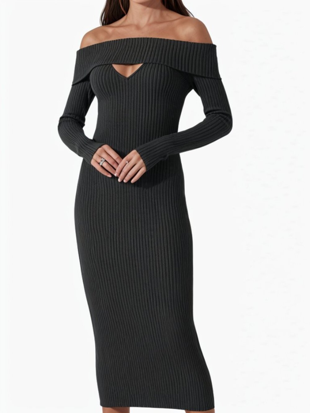 NWT ASTR The Label Charcoal Foldover Keyhole Sweater Dress L